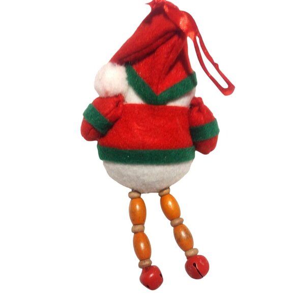 Handcrafted Christmas Elf Ornament With Beaded Legs Red Hat Jingle Bells Feet 6" - Picture 4 of 4